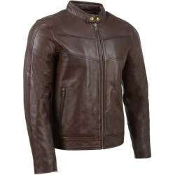 Milwaukee Leather SFM1835 Herren Lederjacke mit Druckknopfkragen,Brown