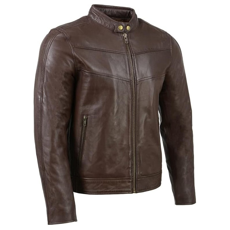 Milwaukee Leather SFM1835 Herren Lederjacke mit Druckknopfkragen,Brown