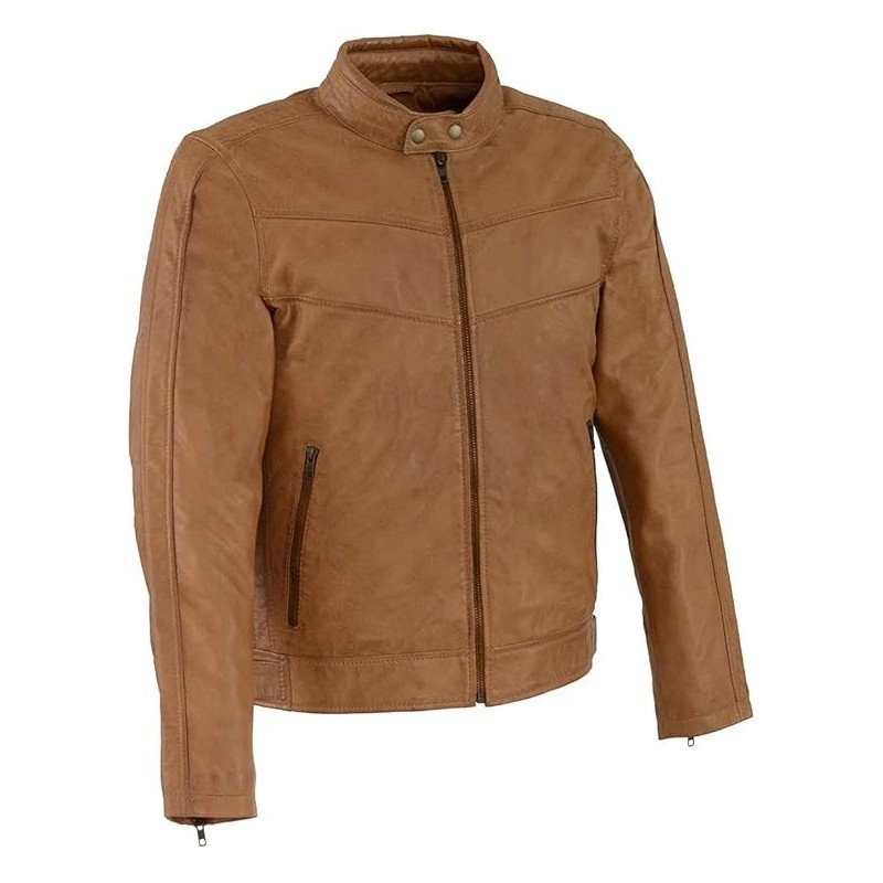 Milwaukee Leather Herren Lederjacke Café Racer mit Druckknopfkragen