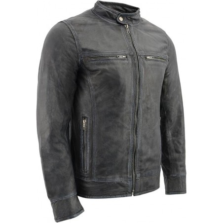 Milwaukee Leather SFM1830 Herren-Lederjacke Café Racer, 3-fach genäht