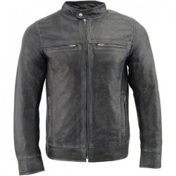 Milwaukee Leather SFM1830 Herren-Lederjacke Café Racer, 3-fach genäht