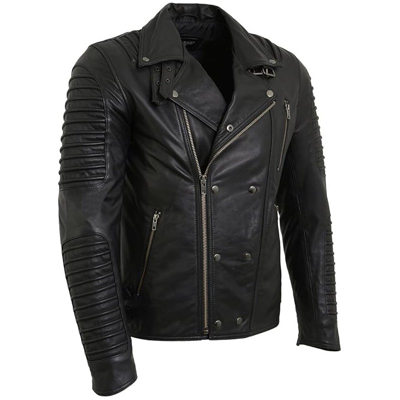 Milwaukee Leather Modische Herren-Lederjacke in Schwarz mit Paspeldesign