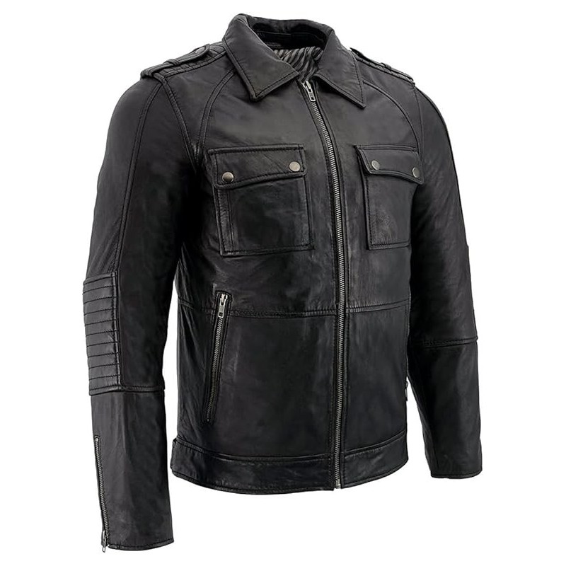 Milwaukee Leather Herren Jacke mit aufgesetzten Taschen mit Hemdkragen