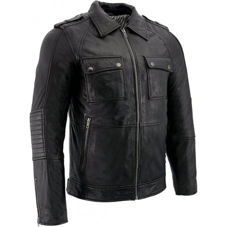 Milwaukee Leather Herren Jacke mit aufgesetzten Taschen mit Hemdkragen