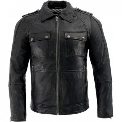 Milwaukee Leather Herren Jacke mit aufgesetzten Taschen mit Hemdkragen