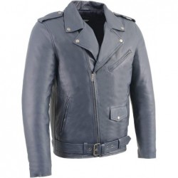 Milwaukee Leather SFM1890 Men's Blue Leather Classic Moto Leather Jacket