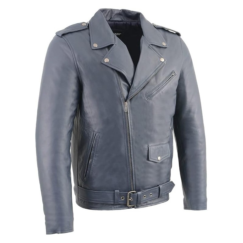 Milwaukee Leather SFM1890 Men's Blue Leather Classic Moto Leather Jacket