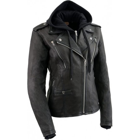 Milwaukee Leather MLL2575 Belüftete Motorradjacke mit Kapuze für Damen