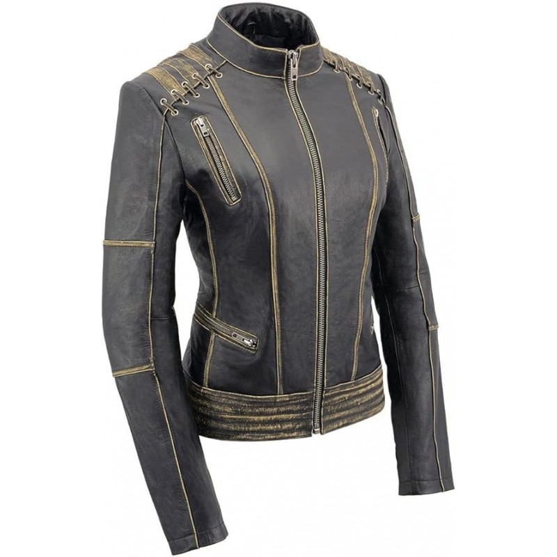 Milwaukee Leather MLL2527 Elegante Lederjacke,Braun,Damen-Schnürjacke