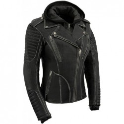 Milwaukee Leather MLL2516 Lederjacke mit Kapuzenpullover für Damen