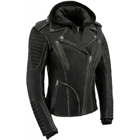 Milwaukee Leather MLL2516 Lederjacke mit Kapuzenpullover für Damen