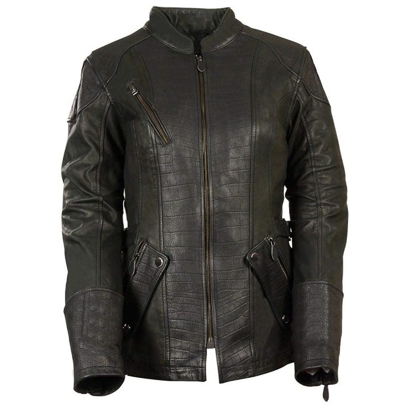 Milwaukee Leather Damen Schwarz Länge Gator geprägte Lederjacke