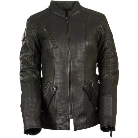 Milwaukee Leather Damen Schwarz Länge Gator geprägte Lederjacke