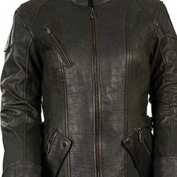 Milwaukee Leather Damen Schwarz Länge Gator geprägte Lederjacke