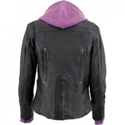 Damen violett Leder Hoodie Jacke mit reflektierendem Tribal Design