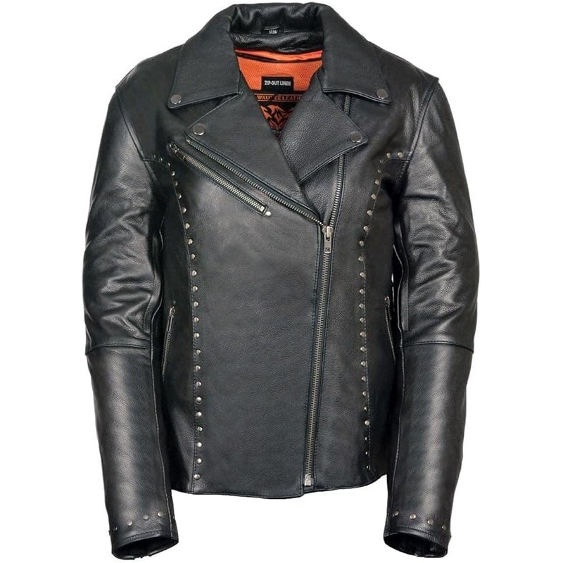 Milwaukee Leather ML1948 Damen Klassische Nieten Motorrad Lederjacke