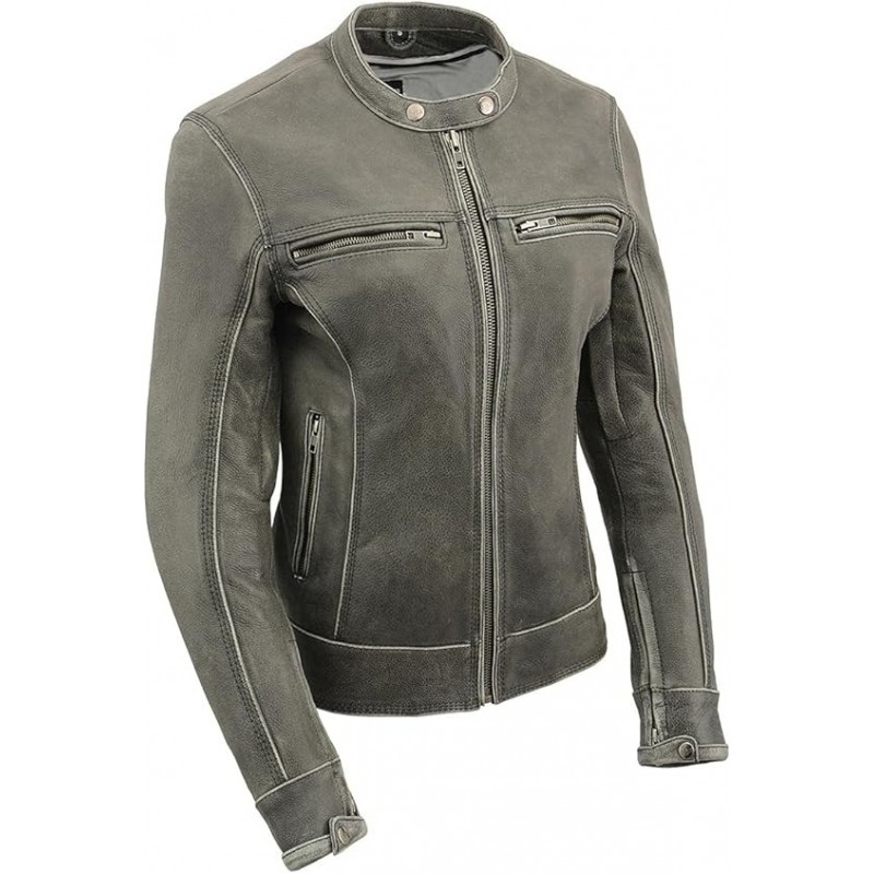 Milwaukee Leather Damen Distressed Braun Leder Belüftete Motorradjacke