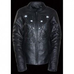 Milwaukee Leather Damen Reflektierende Sterne Schwarz Nietenjacke Leder