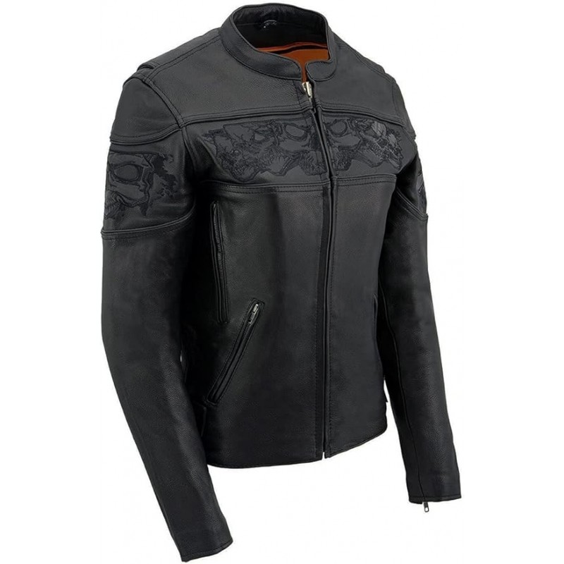 Milwaukee Leather Damen-Scooterjacke,reflektierend, Totenkopf-Grafik