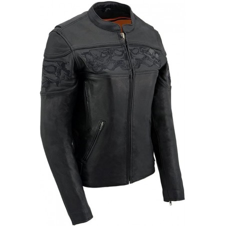 Milwaukee Leather Damen-Scooterjacke,reflektierend, Totenkopf-Grafik