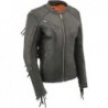 Milwaukee Leather Damen-Motorradjacke, Leder, mit Fransen, Schwarz