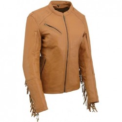 Milwaukee Leather Damen-Motorradjacke, Leder, mit Fransen, Gelb