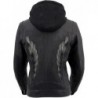 Milwaukee Damen Leichte schwarze Lederjacke mit abnehmbarem Hoodie